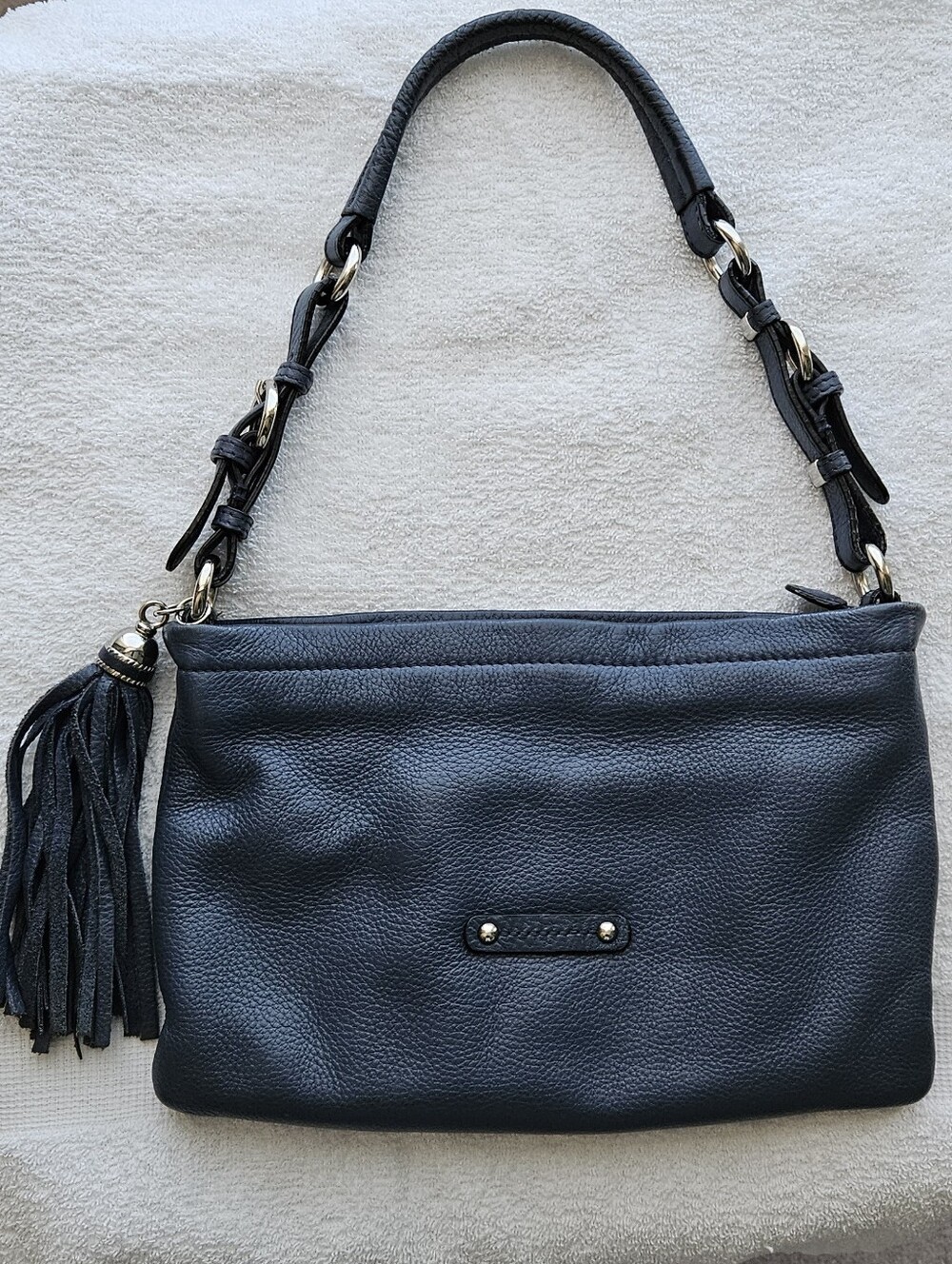 Danier Blue Pebble Leather Tassel Shoulder Bag